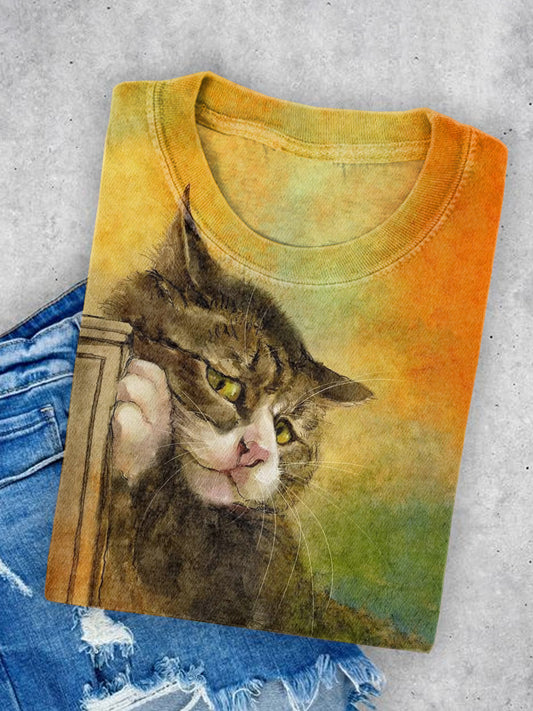 Unisex Cute Cat Print Casual Short Sleeve T-Shirt