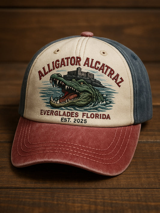 Vintage Alligator Alcatraz Fun Florida Everglades Art Casual Print Hat