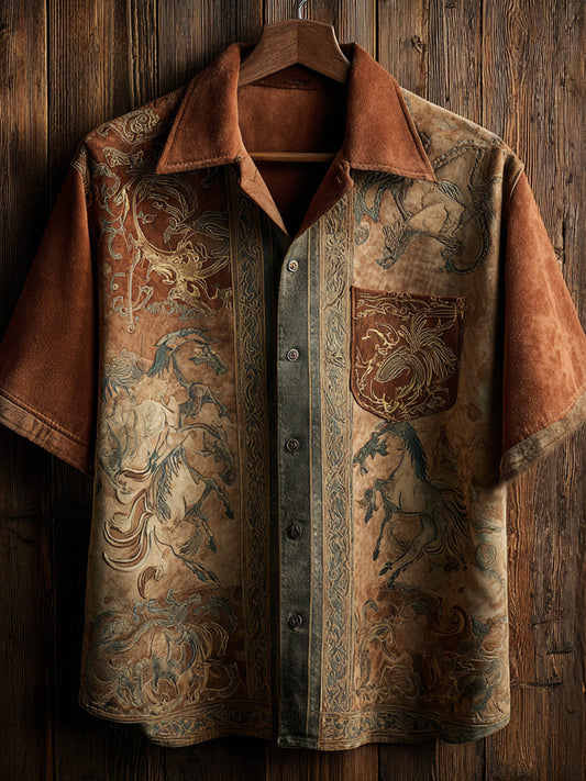 Vintage Western Art Floral Print Casual Shirt