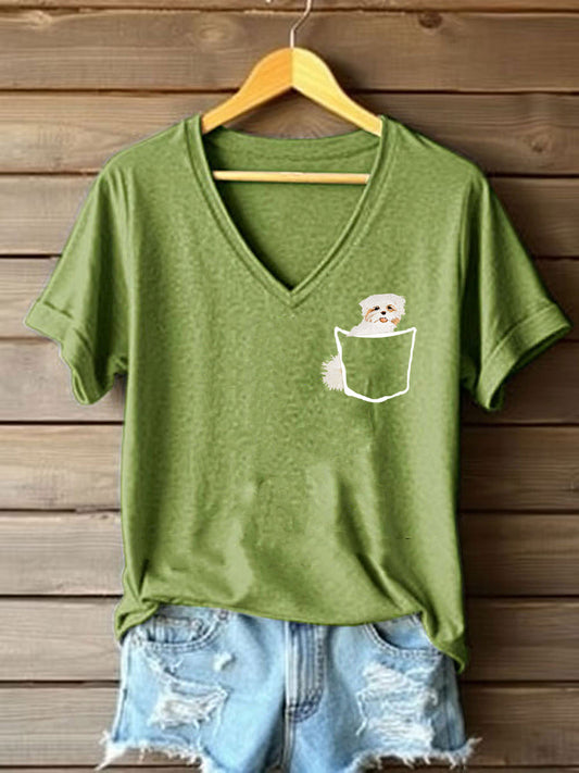 Women's Cute Dog  Printed Short Sleeve T-Shirt