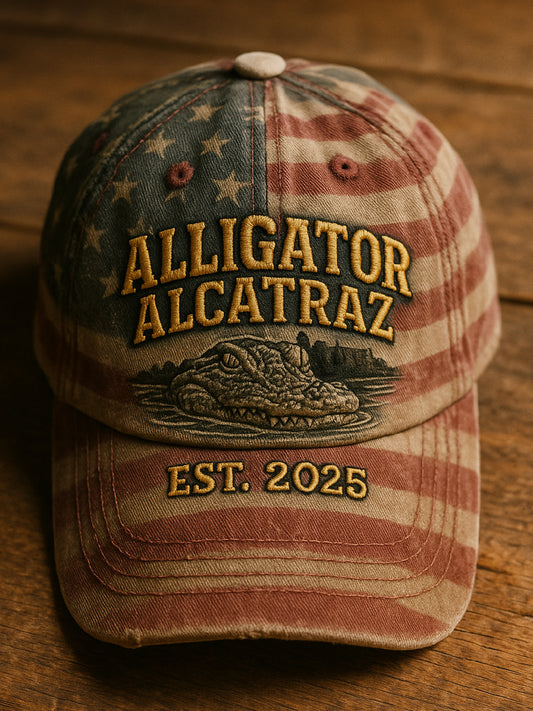 Vintage Alligator Alcatraz Fun Florida Everglades Art Casual Print Hat