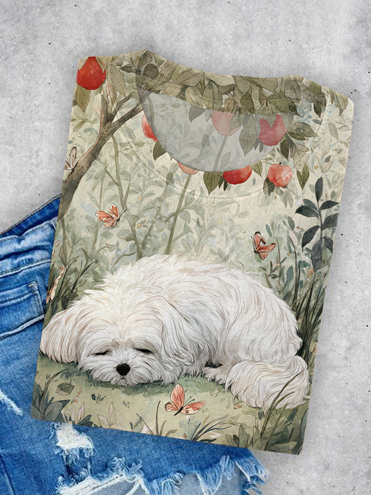Ctue Dog Art Illustration Print Casual Short Sleeve T-Shirt