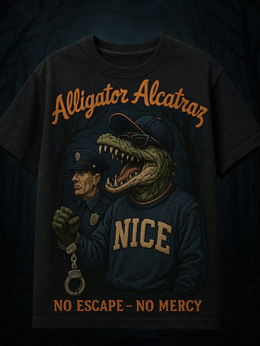 Vintage Alligator Alcatraz Fun Florida Everglades Art Print Casual Short Sleeve T-Shirt