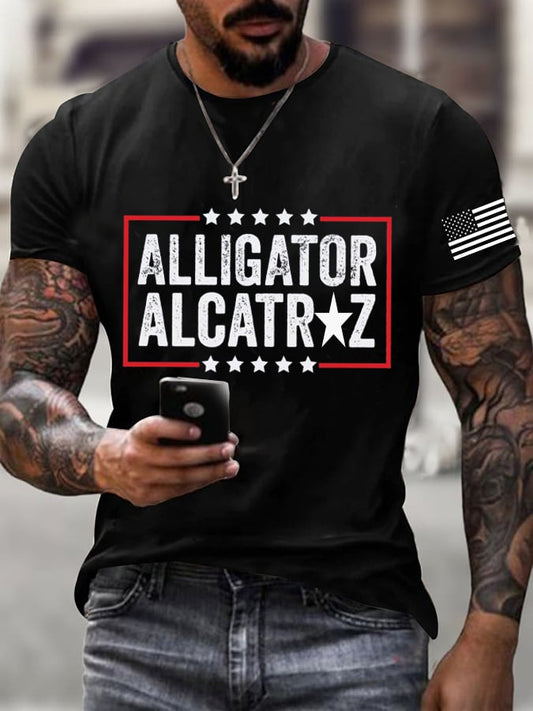 Men's Alligator Alcatraz Print Casual T-Shirt
