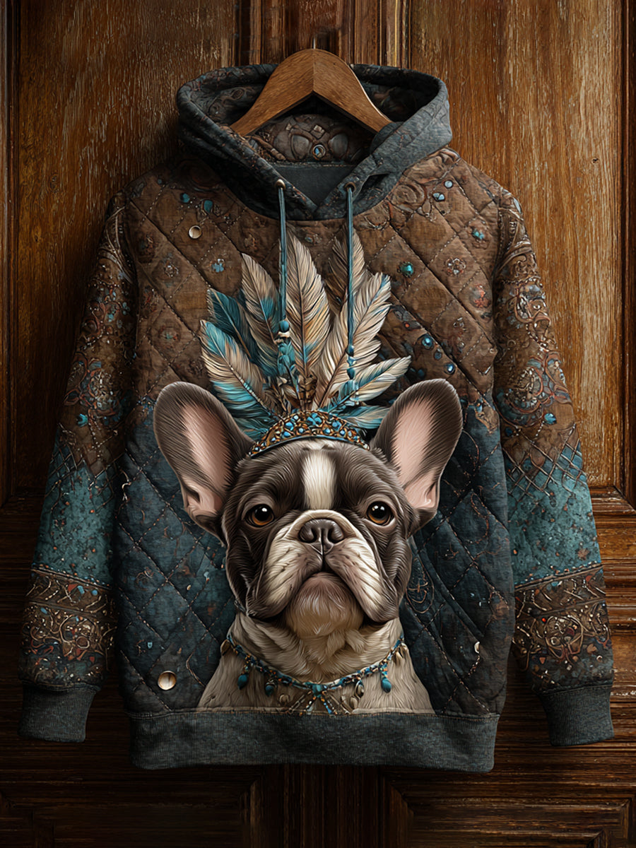 Ethnic Style Retro Dog Print Art Casual Hoodie