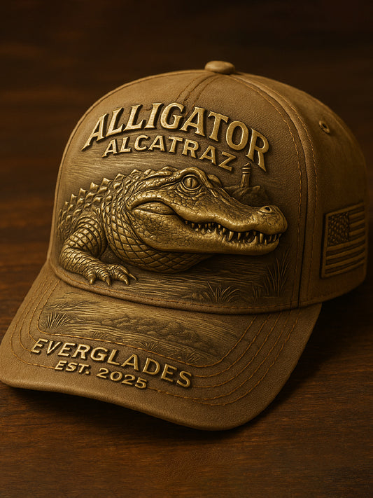 Vintage Alligator Alcatraz Fun Florida Everglades Art Casual Print Hat