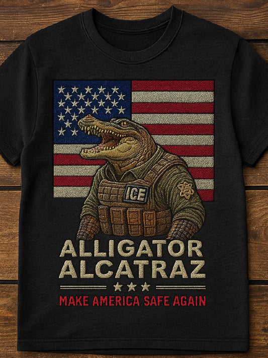 Vintage Alligator Alcatraz Fun Florida Everglades Art Print Casual T-Shirt