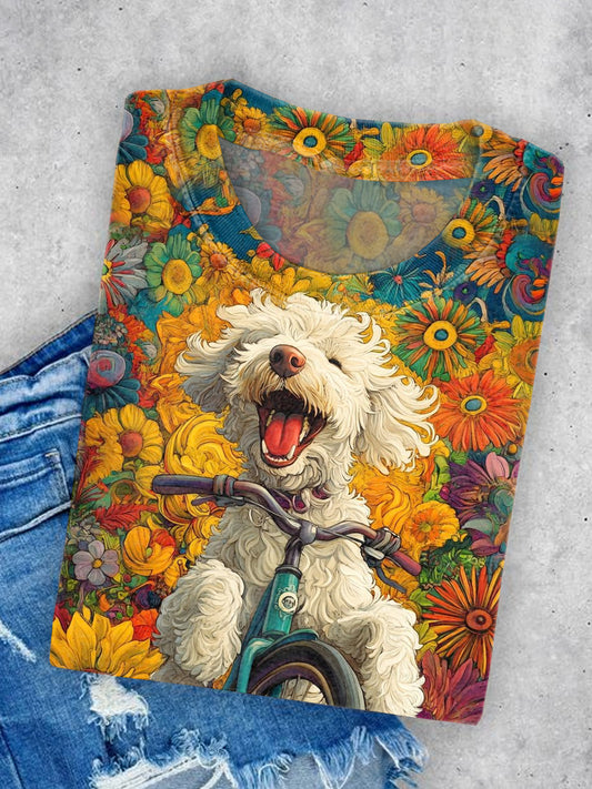 Ctue Dog Art Illustration Print Casual Short Sleeve T-Shirt