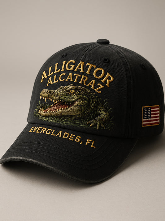Vintage Alligator Alcatraz Fun Florida Everglades Art Casual Print Hat