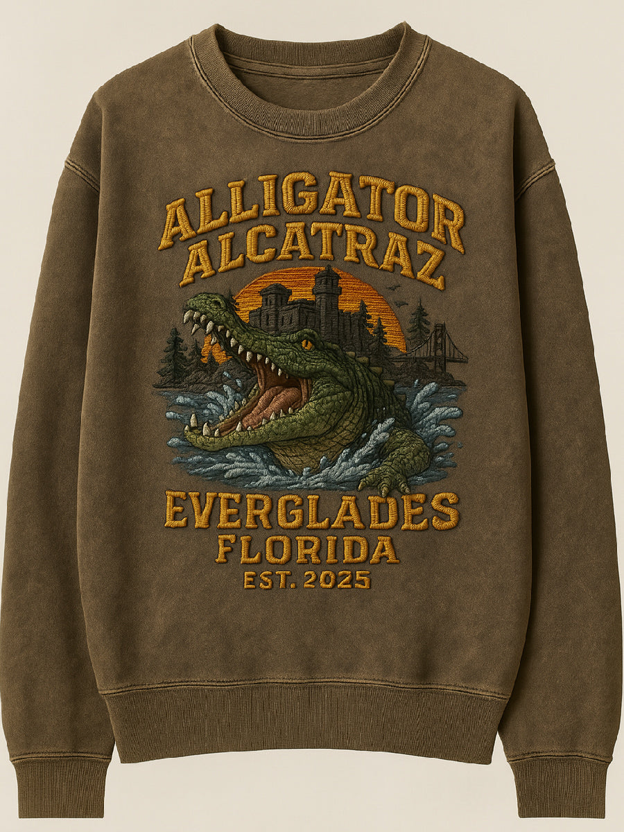 Vintage Alligator Alcatraz Fun Florida Everglades Art Print Casual Sweatshirt