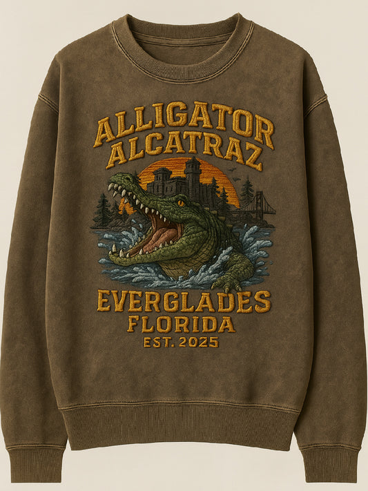 Vintage Alligator Alcatraz Fun Florida Everglades Art Print Casual Sweatshirt