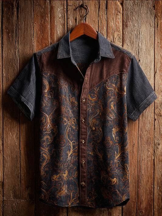 Vintage Western Art Floral Print Casual Shirt