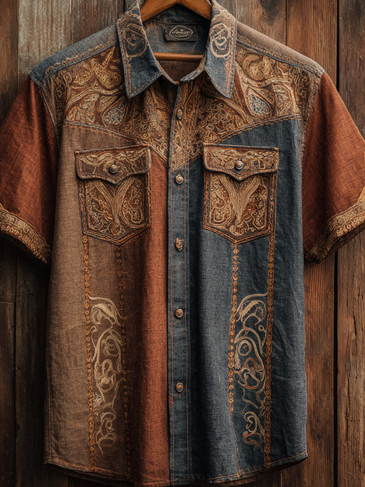 Vintage Western Art Floral Print Casual Shirt