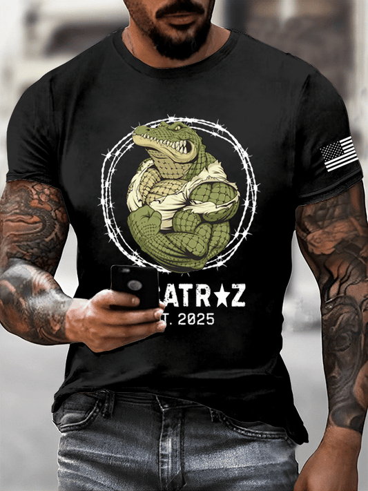 Men's Alligator Alcatraz Print Casual T-Shirt