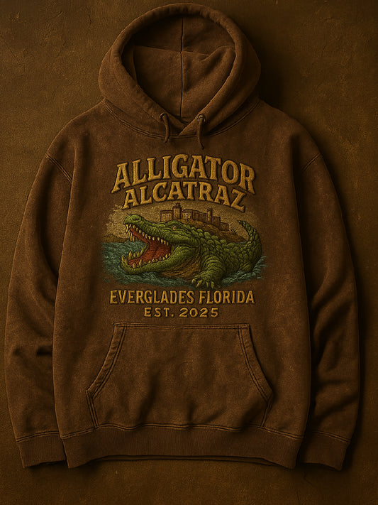 Vintage Alligator Alcatraz Fun Florida Everglades Art Print Casual Hoodie