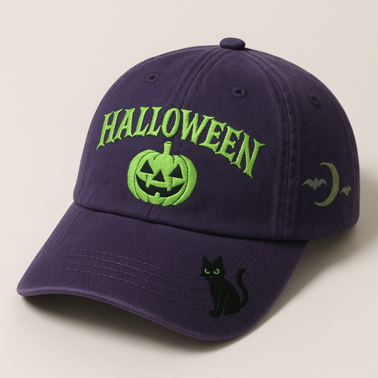 Halloween Pumpkin Cat Baseball Cap (Midnight Purple)