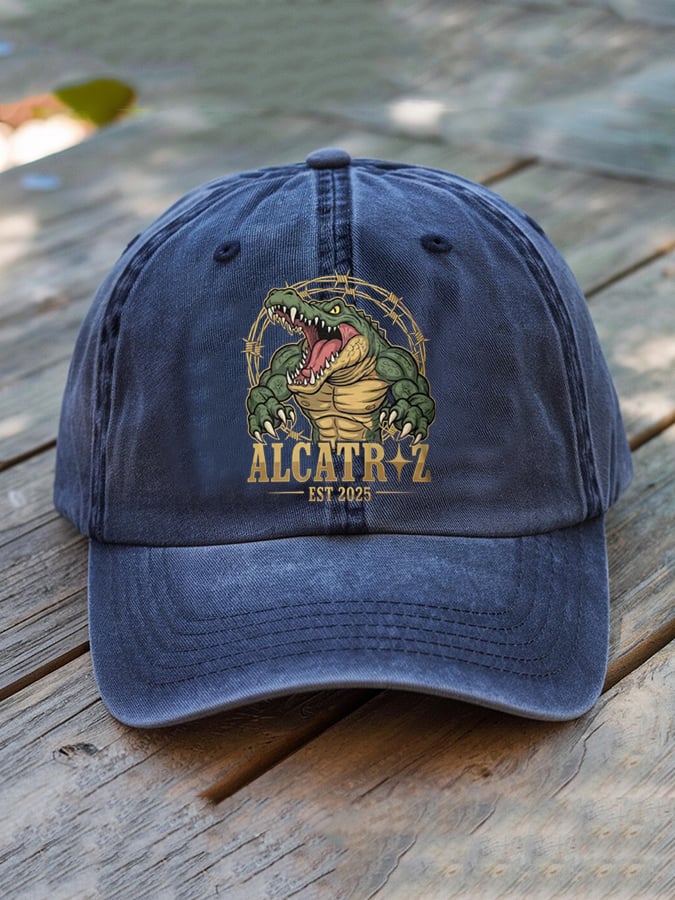 Unisex Distressed Washed Alligator Alcatraz Print Hat