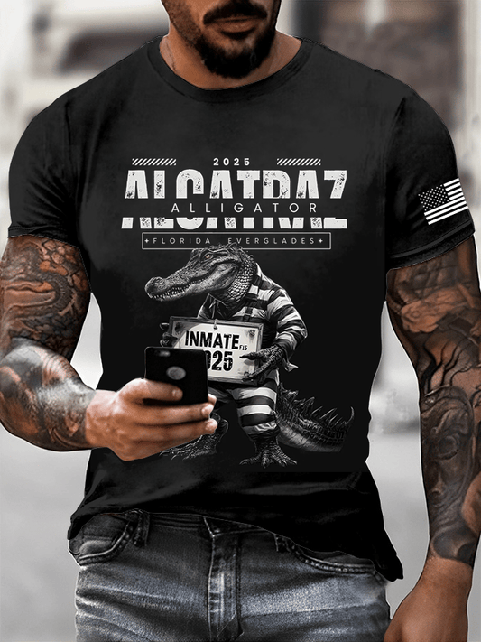 Men's Alligator Alcatraz Print Casual T-Shirt
