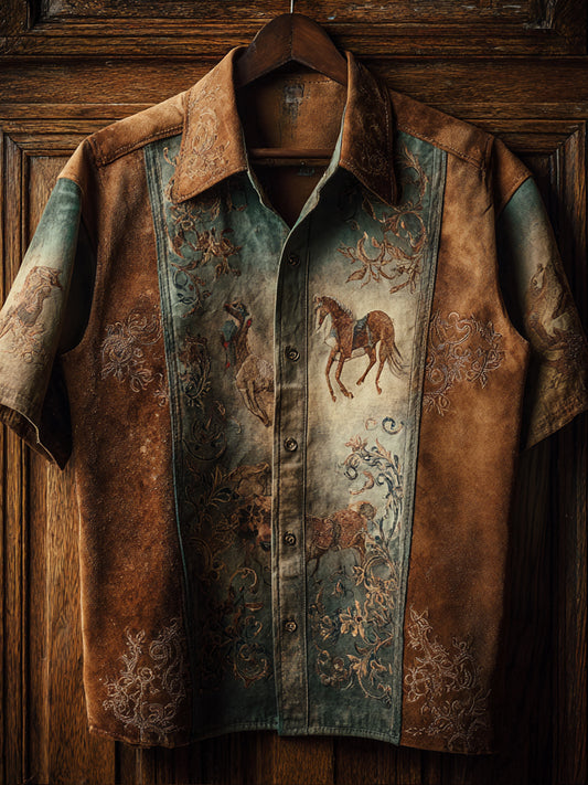 Vintage Western Art Floral Print Casual Shirt