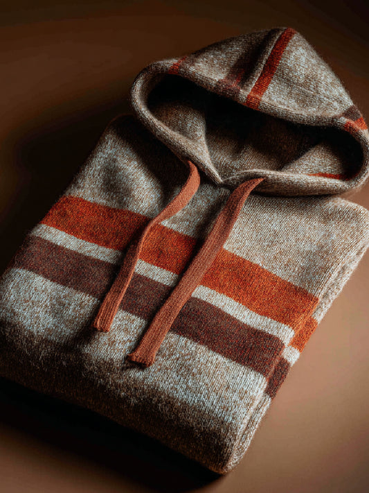 Fall Stripe Art Print Casual Hooded Knit Sweater