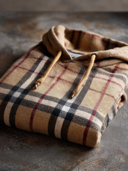 Fall Check Art Print Casual Hooded Knit Sweater