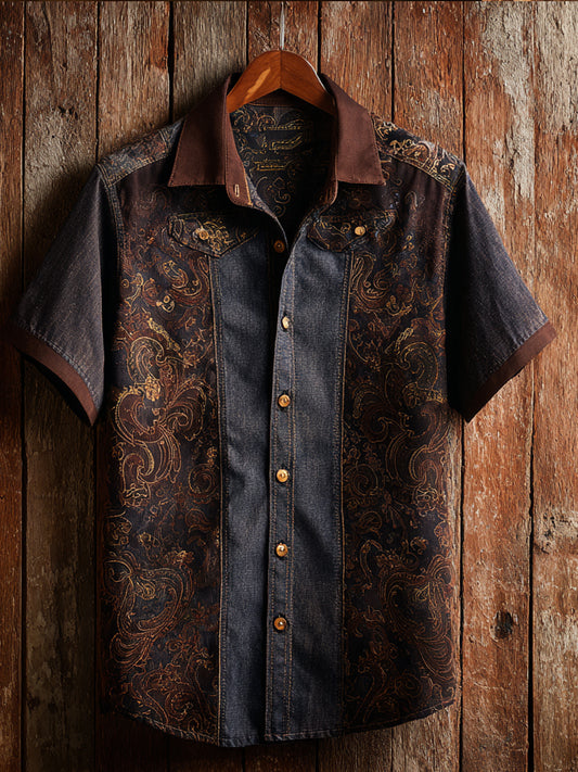 Vintage Western Art Floral Print Casual Shirt