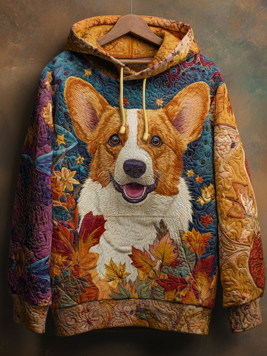 Autumn Corgi Patchwork Corgi Print Art Casual Hoodie