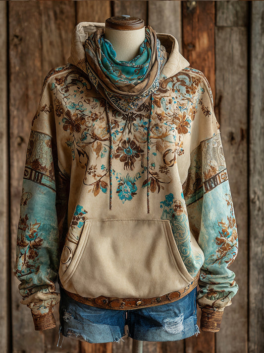Retro Western Art Illustration Printed Casual Hoodie