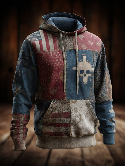 Men's Retro Faith Skull Casual Art Hoodie