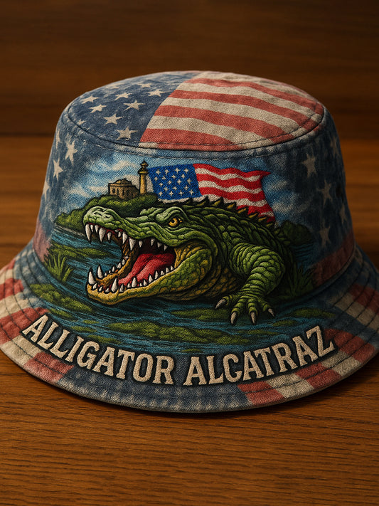 Vintage Alligator Alcatraz Fun Florida Everglades Art Casual Print Hat