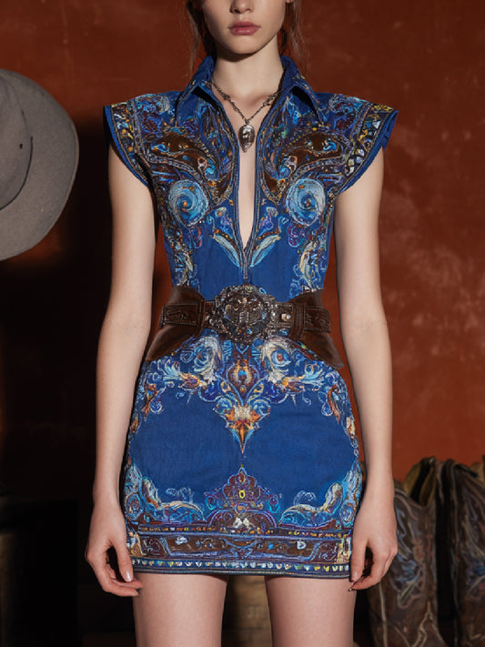 Western Vintage Art Print Casual Dress