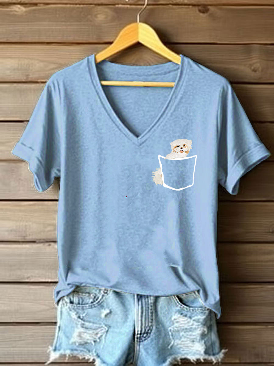 Women's Cute Dog  Printed Short Sleeve T-Shirt