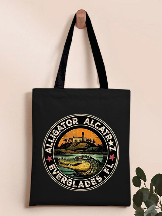 RetroAlligator Alcatraz Funny Florida Everglades Dark Humor  Print Canvas Shoulder Bag