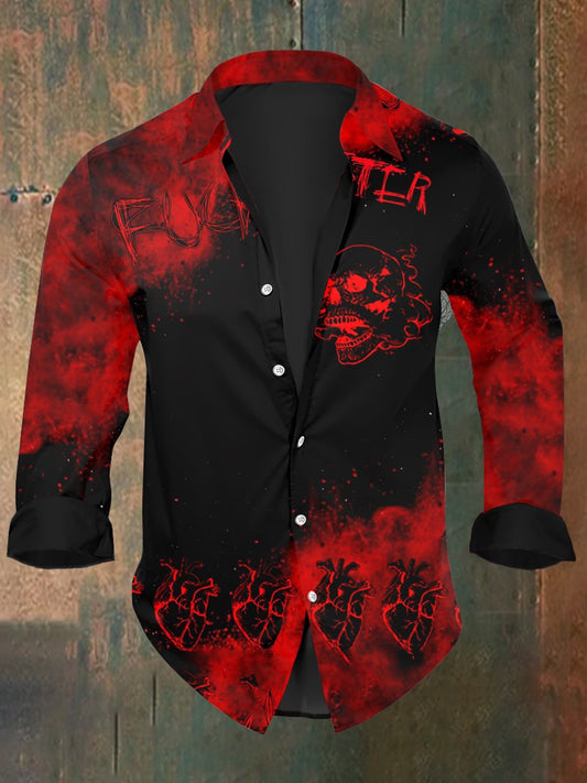 Men's Retro Skull Print Casual Long Sleeve Shirt
