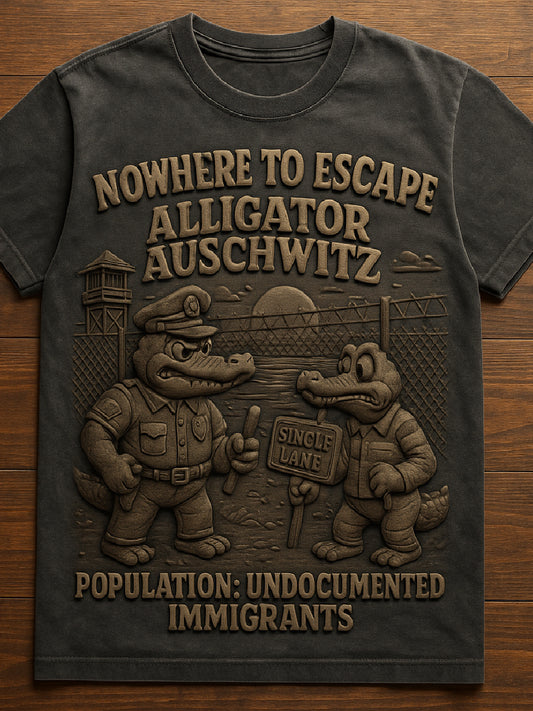Vintage Alligator Auschwitz Fun Florida Everglades Art Print Casual T-Shirt
