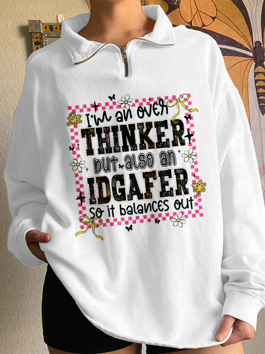 THINKER IDGAFER art print zip-up sweatshirt