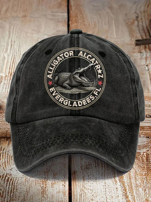 Retro Alligator Alcatraz Funny Florida Everglades Dark Humor Patoitic Prints baseball cap