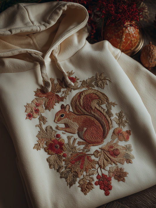 Maple Leaf Squirrel Art Print Casual Long Sleeve Hoodie