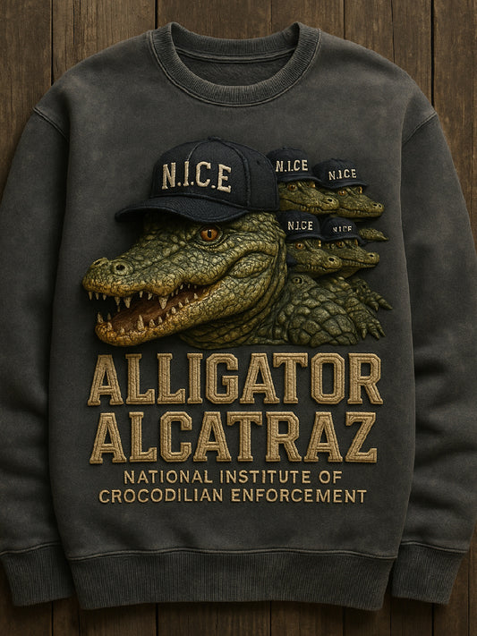Vintage Alligator Alcatraz Fun Florida Everglades Art Print Casual Sweatshirt