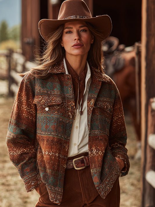 Vintage Western Art Illustration Print Casual Shirt
