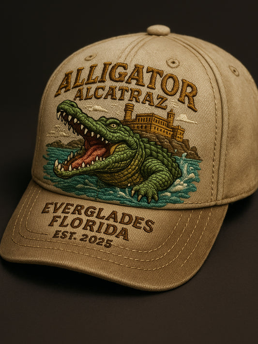 Retro Alligator Alcatraz Funny Florida Everglades Art Casual Prints Cap