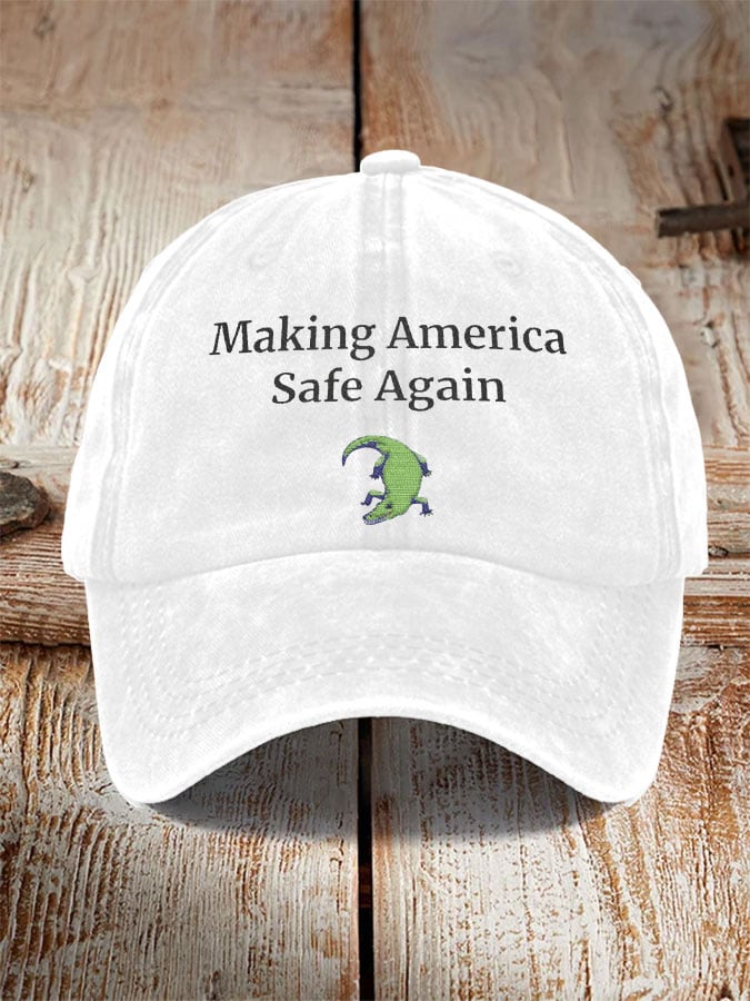 Unisex Distressed Washed Cotton Crocodile Alcatraz Make America Safe Again Printed Hat