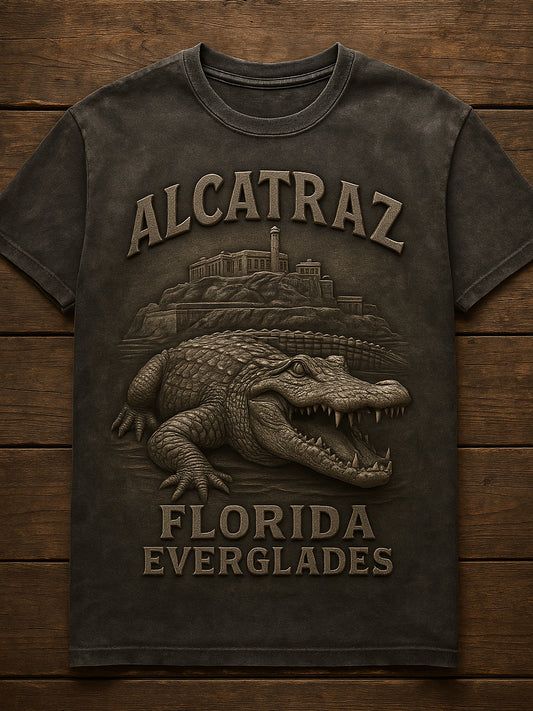 Vintage Alligator Alcatraz Fun Florida Everglades Art Print Casual Short Sleeve T-Shirt