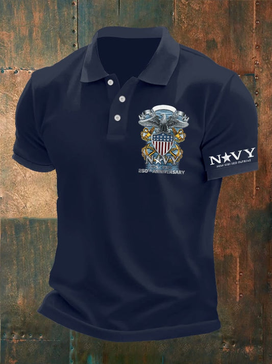 Man's Vintage Navy 1775 - 2025 250th Anniversary Non Sibi Sed Patriae Printed Polo Shirt