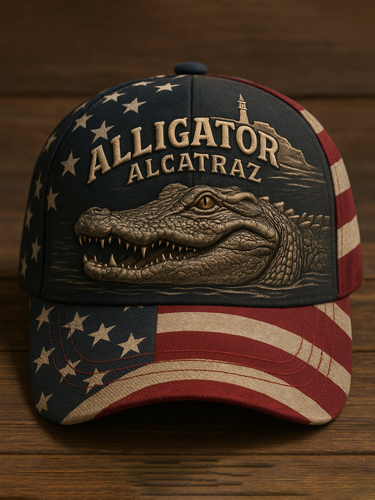 Vintage Alligator Alcatraz Fun Florida Everglades Art Casual Print Hat