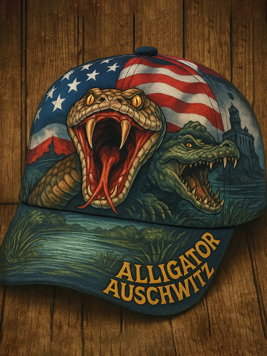 Vintage Alligator Auschwitz Fun Florida Everglades Art Casual Print Hat
