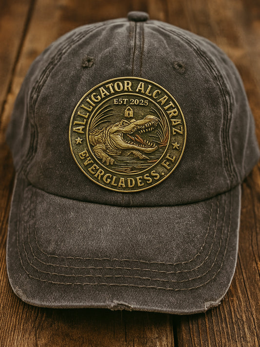 Vintage Alligator Alcatraz Fun Florida Everglades Art Casual Print Hat