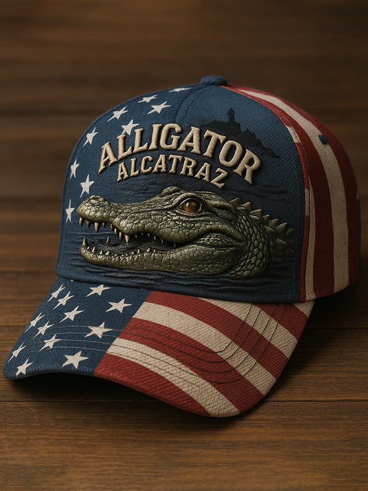 Vintage Alligator Alcatraz Fun Florida Everglades Art Casual Print Hat