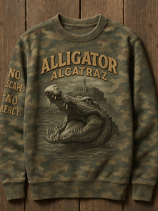 Vintage Alligator Alcatraz Fun Florida Everglades Art Print Casual Sweatshirt