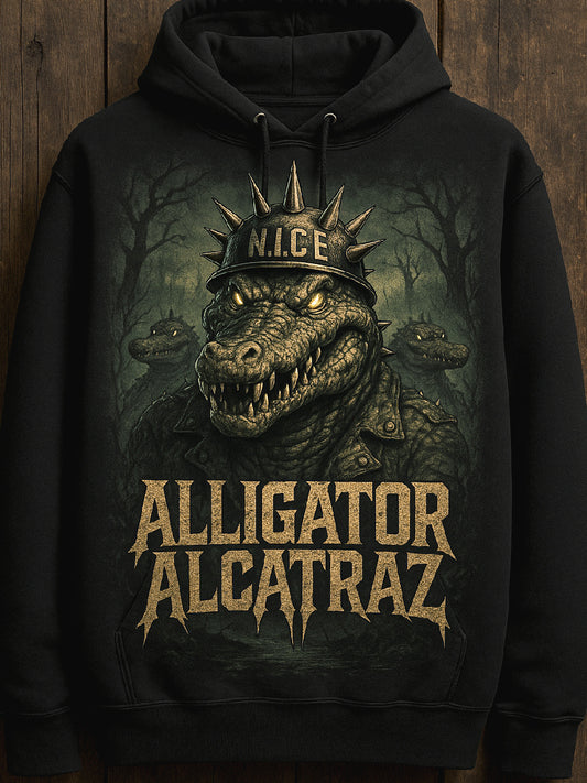 Vintage Alligator Alcatraz Fun Florida Everglades Art Print Casual Hoodie